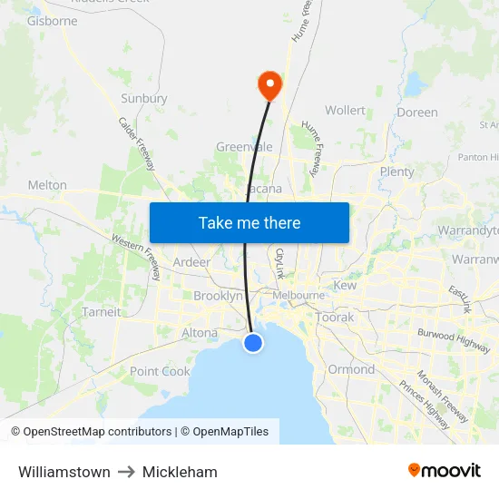 Williamstown to Mickleham map