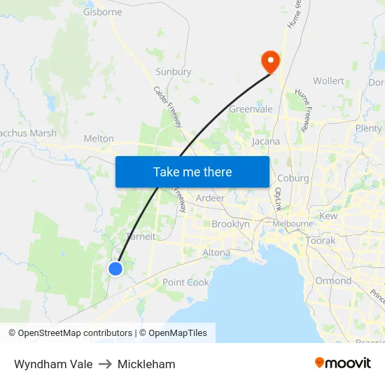 Wyndham Vale to Mickleham map