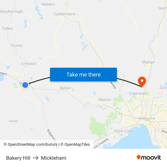 Bakery Hill to Mickleham map