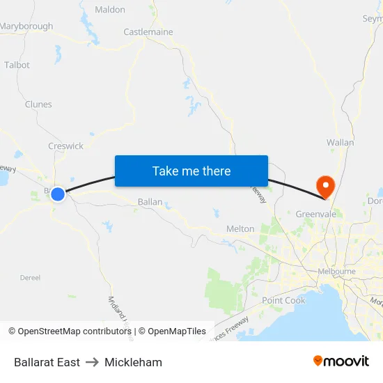 Ballarat East to Mickleham map
