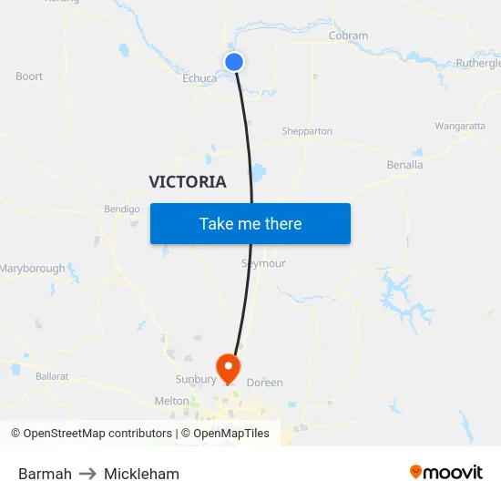Barmah to Mickleham map