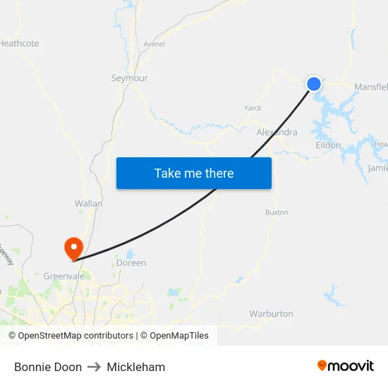 Bonnie Doon to Mickleham map