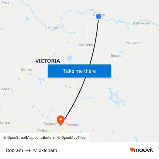 Cobram to Mickleham map