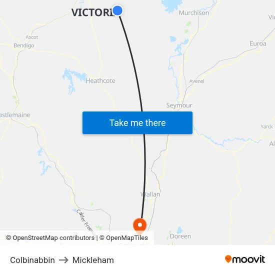 Colbinabbin to Mickleham map