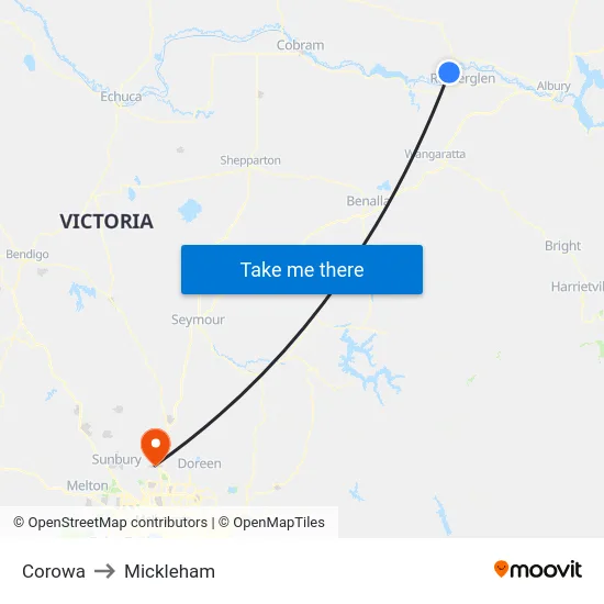 Corowa to Mickleham map