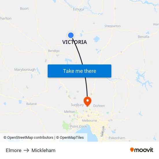 Elmore to Mickleham map