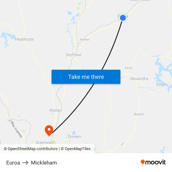 Euroa to Mickleham map