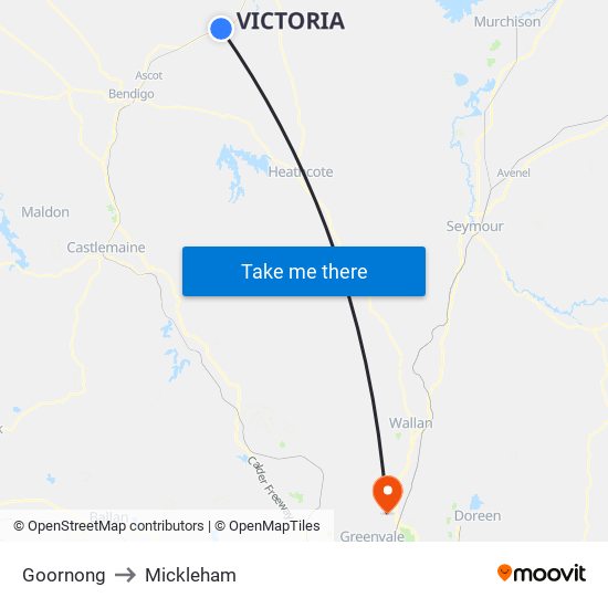 Goornong to Mickleham map