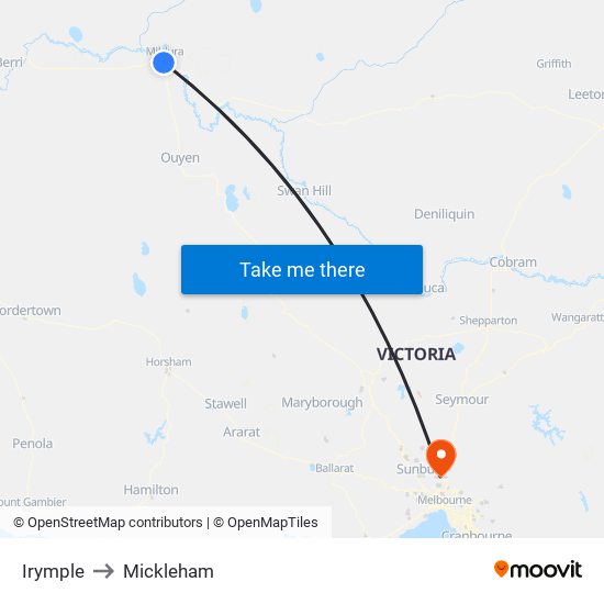 Irymple to Mickleham map