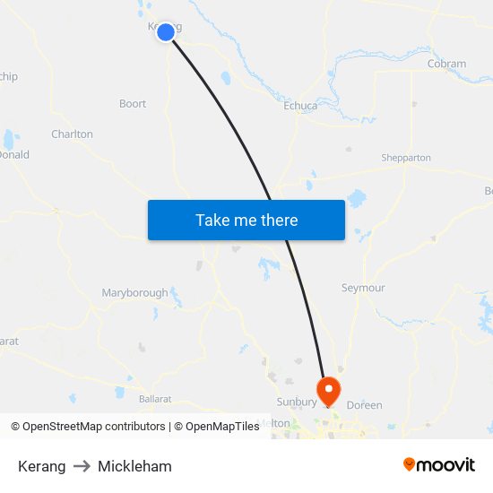 Kerang to Mickleham map