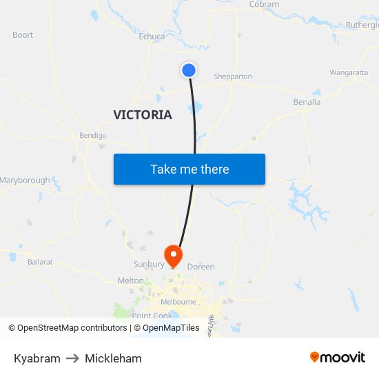 Kyabram to Mickleham map