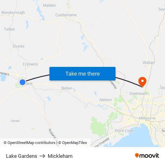 Lake Gardens to Mickleham map