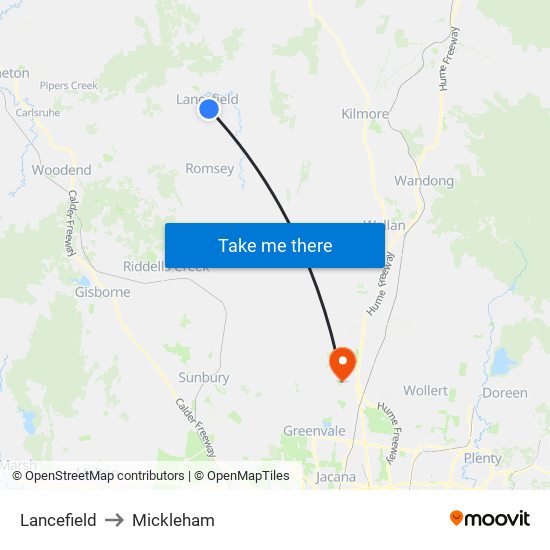 Lancefield to Mickleham map