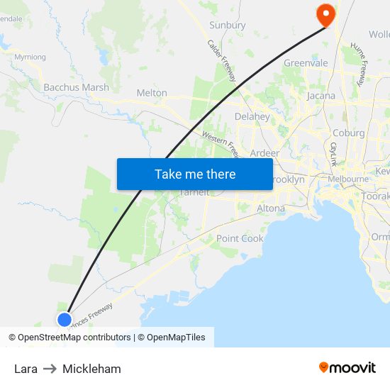 Lara to Mickleham map