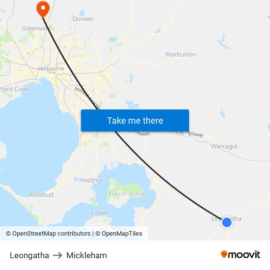 Leongatha to Mickleham map