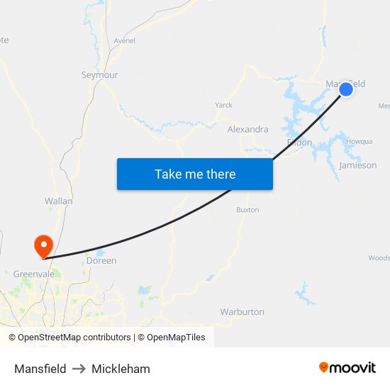 Mansfield to Mickleham map