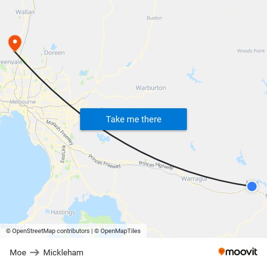 Moe to Mickleham map