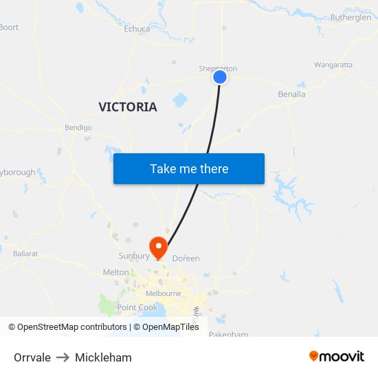 Orrvale to Mickleham map