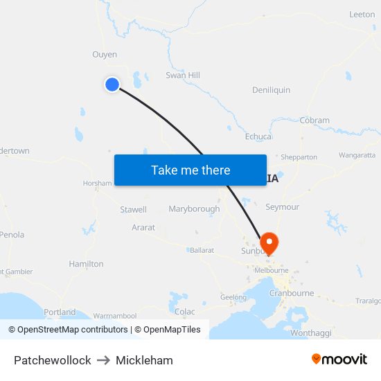 Patchewollock to Mickleham map