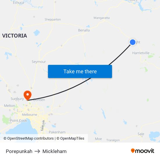 Porepunkah to Mickleham map