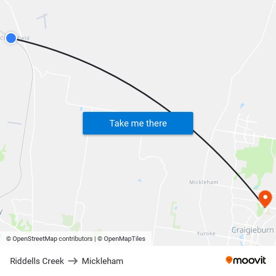 Riddells Creek to Mickleham map