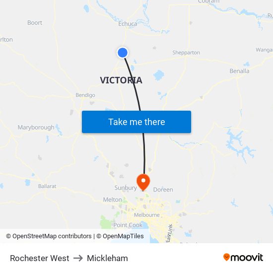 Rochester West to Mickleham map