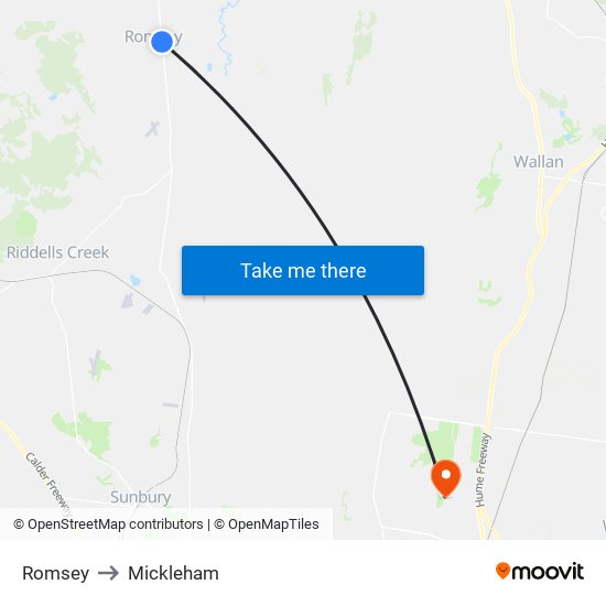 Romsey to Mickleham map
