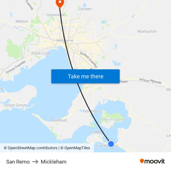 San Remo to Mickleham map