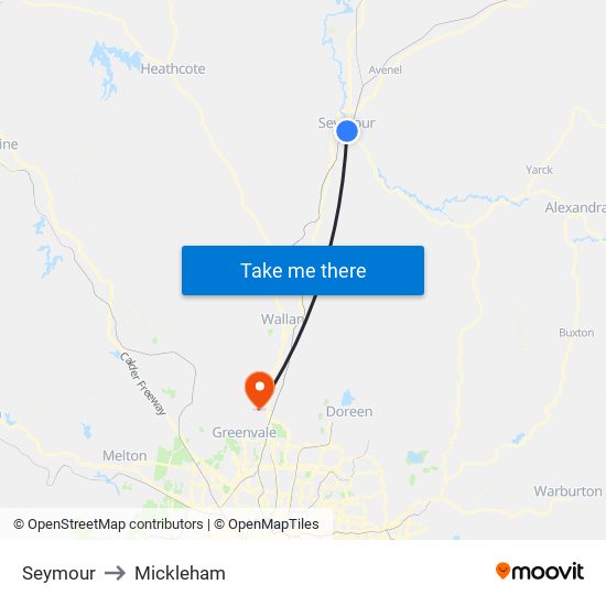 Seymour to Mickleham map