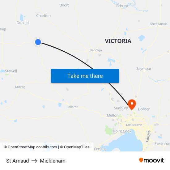 St Arnaud to Mickleham map