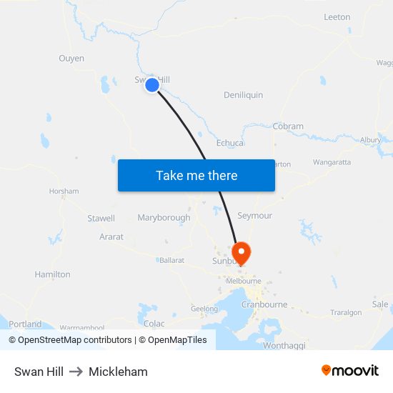 Swan Hill to Mickleham map