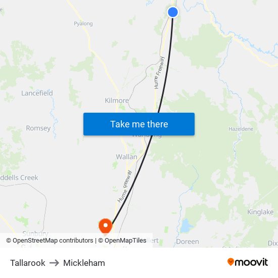 Tallarook to Mickleham map