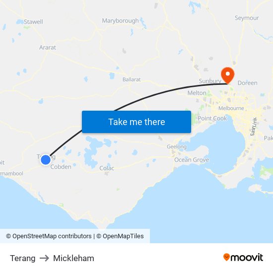 Terang to Mickleham map