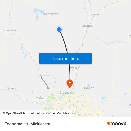 Tooborac to Mickleham map