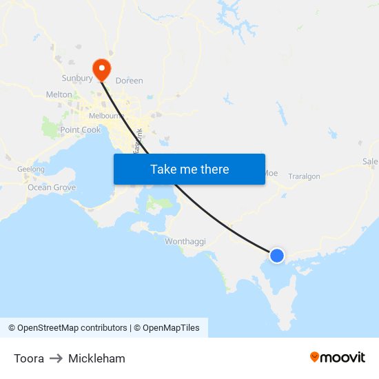 Toora to Mickleham map