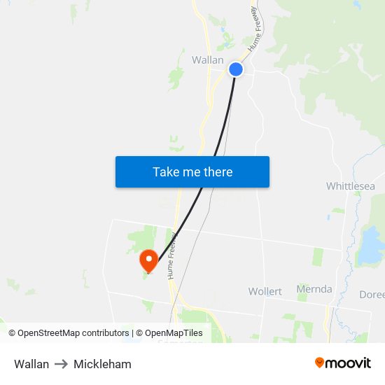 Wallan to Mickleham map