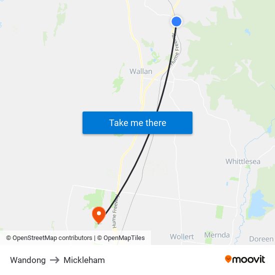 Wandong to Mickleham map