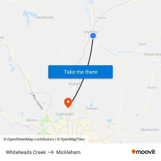 Whiteheads Creek to Mickleham map