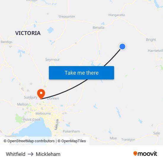 Whitfield to Mickleham map