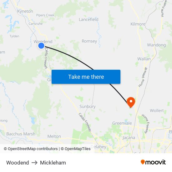 Woodend to Mickleham map