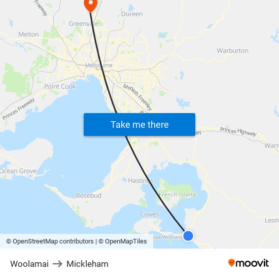 Woolamai to Mickleham map