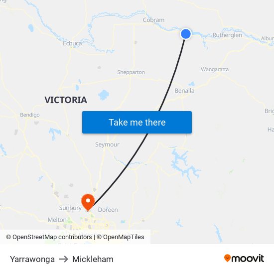 Yarrawonga to Mickleham map