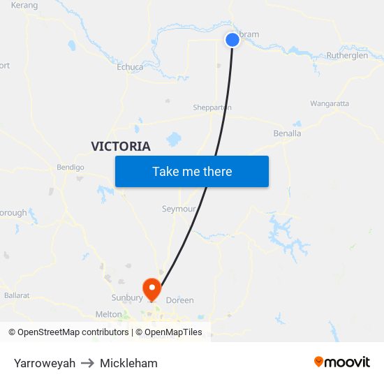 Yarroweyah to Mickleham map