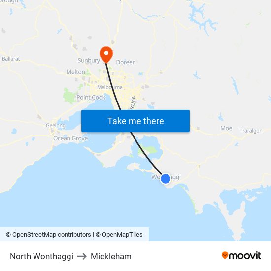 North Wonthaggi to Mickleham map