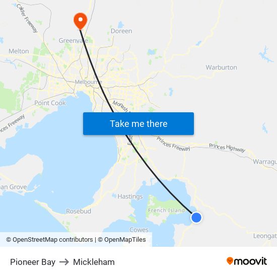 Pioneer Bay to Mickleham map