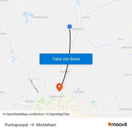 Puckapunyal to Mickleham map