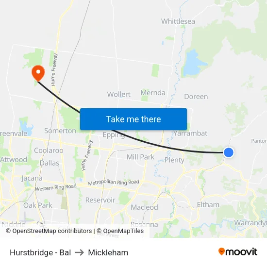 Hurstbridge - Bal to Mickleham map