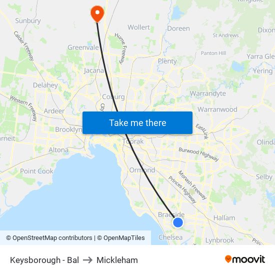 Keysborough - Bal to Mickleham map