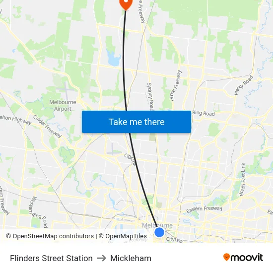 Flinders Street Station to Mickleham map