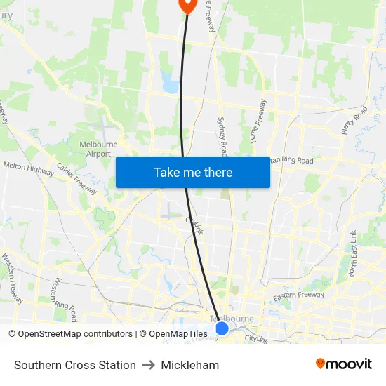 Southern Cross Station to Mickleham map